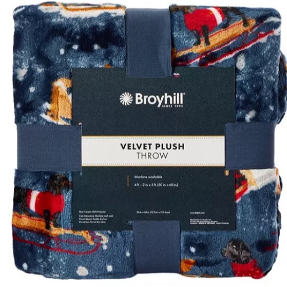 NWT- Velvet Plush Reversible-Blue- Dog Sled- Holiday Throw Blanket 50x60 - Picture 3 of 3